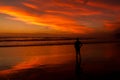 Young man walking outdoors watching the sunset at a beach. Thinking and relaxing concept Royalty Free Stock Photo