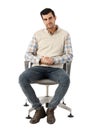 Young man sitting in swivel chair