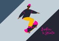 Young man skateboard flat vector illustration card Royalty Free Stock Photo