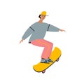 Young man skateboard flat vector illustration card Royalty Free Stock Photo