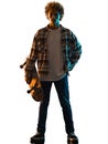 Young man skateboarder Skateboarding isolated white background shadow silhouette Royalty Free Stock Photo