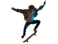 Young man skateboarder Skateboarding isolated white background shadow silhouette Royalty Free Stock Photo