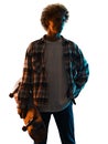 young man skateboarder Skateboarding isolated white background shadow silhouette Royalty Free Stock Photo