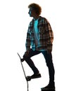 young man skateboarder Skateboarding isolated white background shadow silhouette Royalty Free Stock Photo