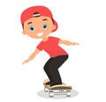 Young man skateboarding. Cartoon boy skater riding a skateboard and doing a skateboard trick. Flat design. Vector illustration eps Royalty Free Stock Photo