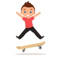 Young man skateboarding. Cartoon boy skater riding a skateboard and doing a skateboard trick. Flat design. Vector illustration eps Royalty Free Stock Photo