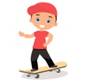 Young man skateboarding. Cartoon boy skater riding a skateboard and doing a skateboard trick. Flat design. Vector illustration eps Royalty Free Stock Photo