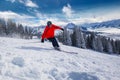 Young man skiing in Kitzbuehel ski resort in Tyrolian Alps, Austria Royalty Free Stock Photo