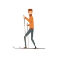 Young man skiing, sport and physical activity concept vector Illustration on a white background