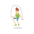 Young man skipping with jump rope, man working out in fitness club or gym, active healthy lifestyle cartoon vector