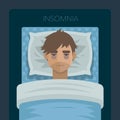 Young man with sleep problem insomnia. Royalty Free Stock Photo