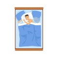 Young man sleeping in his bed, relaxing person vector Illustration Royalty Free Stock Photo