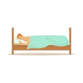 Young man sleeping on stomach in his bed, relaxing person vector Illustration Royalty Free Stock Photo