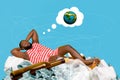 Young man sleeping among world ocean trash dream of clean ecology save planet anti garbage conceptual collage photo