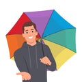 Young man smiling happily with friendly and offering and showing a concept. umbrella concept