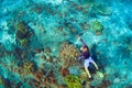 Young man in snorkelling mask dive underwater Royalty Free Stock Photo