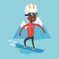 Young man snowboarding vector illustration. Royalty Free Stock Photo