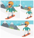 Young man snowboarding vector illustration. Royalty Free Stock Photo