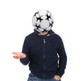 Young man with a soccer ball instead of the head Royalty Free Stock Photo