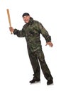 Young man in soldier uniform holding bludgeon Royalty Free Stock Photo