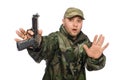 Young man in soldier uniform holding gun Royalty Free Stock Photo