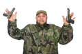 Young man in soldier uniform holding gun Royalty Free Stock Photo