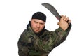 Young man in soldier uniform holding knife Royalty Free Stock Photo