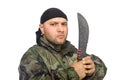 Young man in soldier uniform holding knife Royalty Free Stock Photo