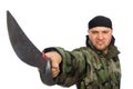 Young man in soldier uniform holding knife Royalty Free Stock Photo