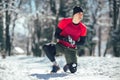 Young man in sporty wear alone doing exercise before running Royalty Free Stock Photo