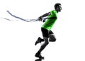 Young man sprinter runner running winner finish line silhouette Royalty Free Stock Photo