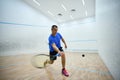 Young man squash player is exercising game Royalty Free Stock Photo