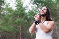 Young Man standing alone outdoor Travel Lifestyle concept Royalty Free Stock Photo