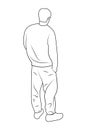 Young man standing back view sketch vector illustration Royalty Free Stock Photo