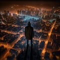 a young man standing on the rooftop of a skyscraper watching over the big city Royalty Free Stock Photo