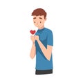 Young Man Standing Sadly With Heart Vector Illustration