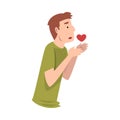 Young Man Standing Sadly With Heart Vector Illustration