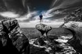 Young man is standing on stone, Kannesteinen, Norway Royalty Free Stock Photo