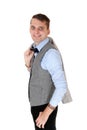 Young man standing whit his jacket over shoulder Royalty Free Stock Photo