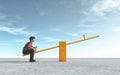 The young man stands in a seesaw