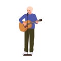 Young man standup comedian cartoon character performing with guitar singing short humorous songs