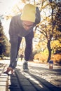 Young man in start ready for run. Autumn season.