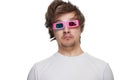 Young man in stereo glasses surprised isolated Royalty Free Stock Photo