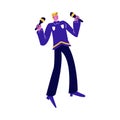 Young man street atrist in bright costume playing maracas vector illustration