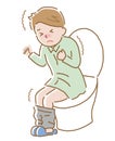 Young man suffering from abdominal pain on toilet seat. Diarrhea, constipation, and period pain symptoms. Health care concept