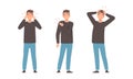 Young Man Suffering from Different Pain Feeling Headache and Earache Vector Set Royalty Free Stock Photo
