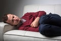 Young man suffering from severe belly pain