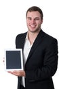 Young man in suit holding tablet pc Royalty Free Stock Photo