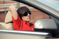 Young man in sunglasses driving convertible car Royalty Free Stock Photo