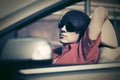 Young man in sunglasses driving convertible car Royalty Free Stock Photo